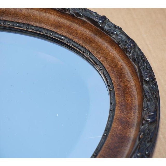 Blue Antique Victorian Oval Hand-Carved Flamed Hardwood Framed Mirror For Sale - Image 8 of 11