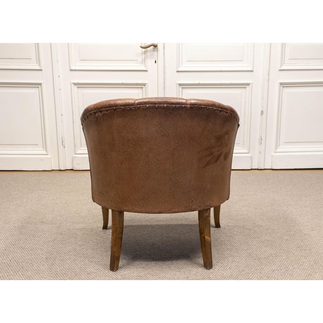 1940s Art Nouveau Swedish Club Chair in Brown Leather, 1940s For Sale - Image 5 of 11