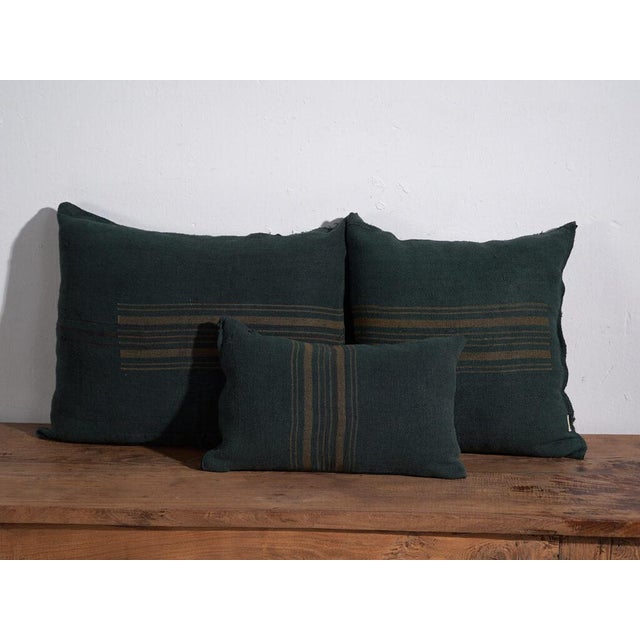 Antique Green Linen Cushion For Sale - Image 9 of 11