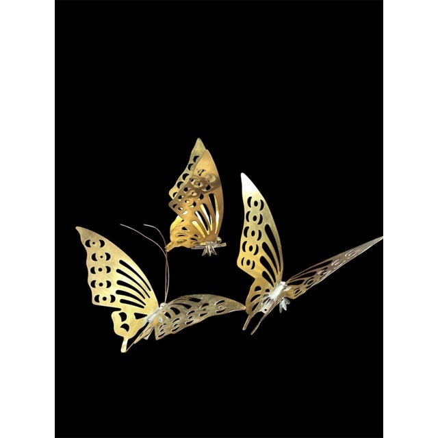 Mid-Century Modern 1970s Mid-Century Modern Brass Butterflies Tabletop or Wall Decoration- Set of 3 For Sale - Image 3 of 9