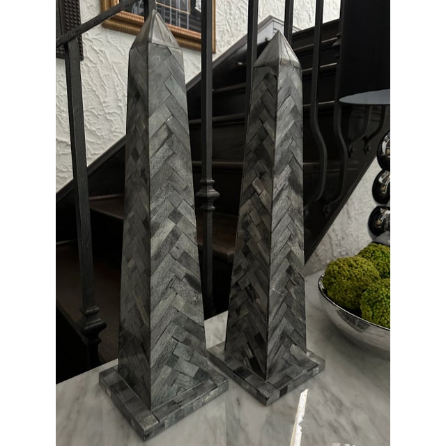 Neoclassical Wood Inlaid Obelisk, Pair For Sale - Image 3 of 5