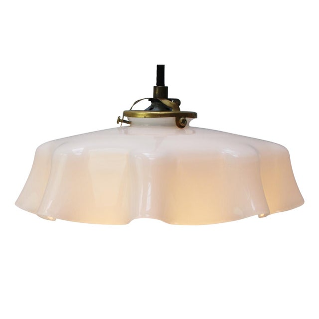 Mid-Century Modern French White Opaline Glass Pendant Lamp For Sale - Image 3 of 8