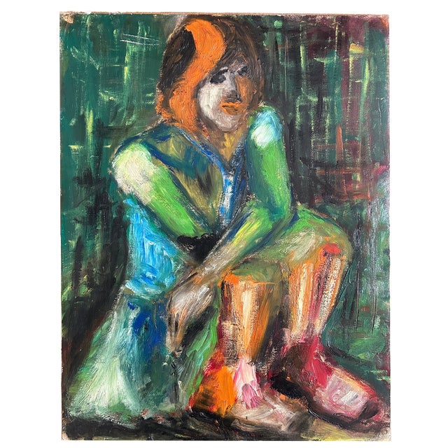 French Artist, Portrait of Red Haired Woman, 1940s, Oil on Canvas For Sale