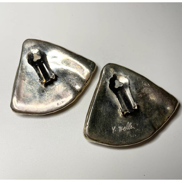 Metal 1980s Yaacov Heller Sterling Silver & Gold Vermeil Brutalist Clip on Earrings - Set of 2 For Sale - Image 7 of 7