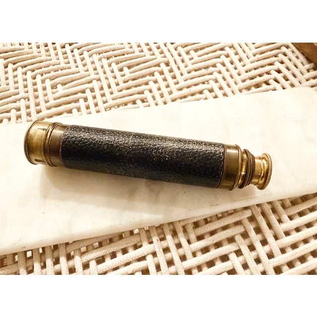 Rare Antique French Leather Wrapped Brass Nautical Maritime Telescope For Sale - Image 13 of 15