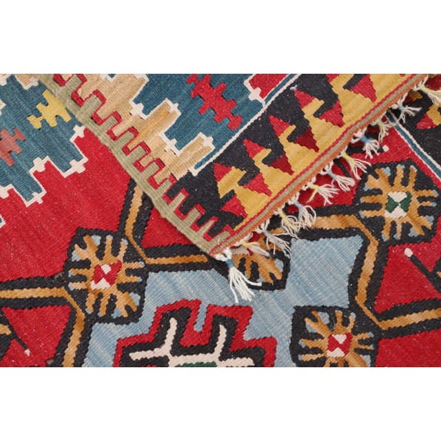 Red 1980s Ethnic Turkish Hand-Knotted Abstract Pattern Kilim For Sale - Image 8 of 10