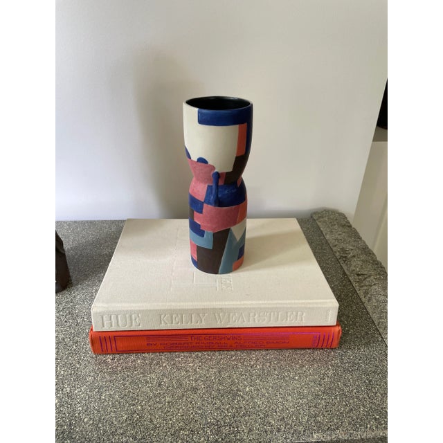 Hand-Painted Modernist Rounded Handle Urn Vase For Sale - Image 4 of 8