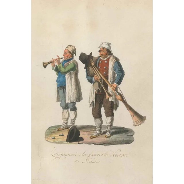 Zampognari che fanno la Novena di Natale - Watercolor by M. De Vito - 1820 ca. 1820 c.a. For Sale - Image 3 of 3