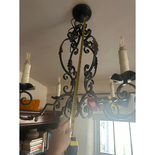 French Provincial Early 20th Century French Provincial Wrought Iron Chandelier | 4-Light Rustic Antique Fixture For Sale - Image 3 of 4
