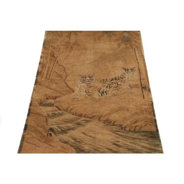 Traditional Handwoven Antique Japanese Tapestry in Beige-Brown Tiger Pictorials For Sale - Image 3 of 7