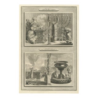 Pieter Mortier, Tabernacle Altars, Golden Candlestick and Brazen Laver, 1700, Engraving For Sale