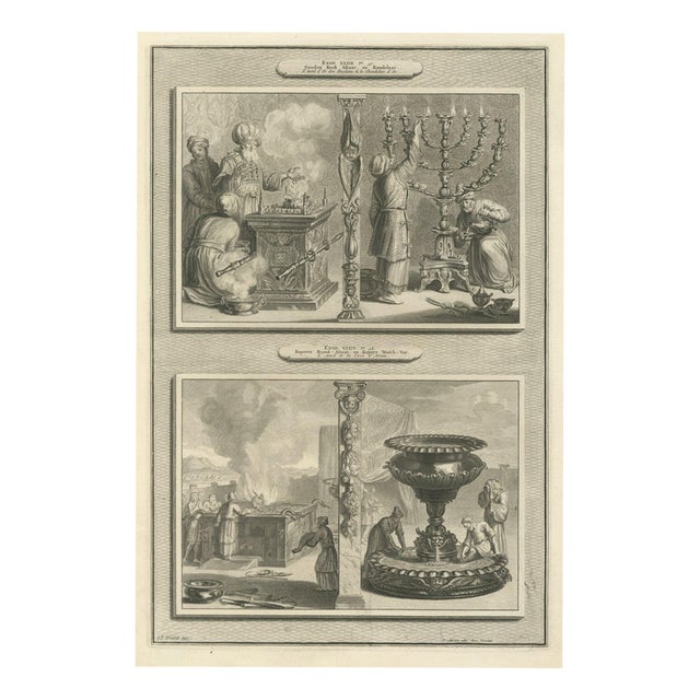 Pieter Mortier, Tabernacle Altars, Golden Candlestick and Brazen Laver, 1700, Engraving For Sale
