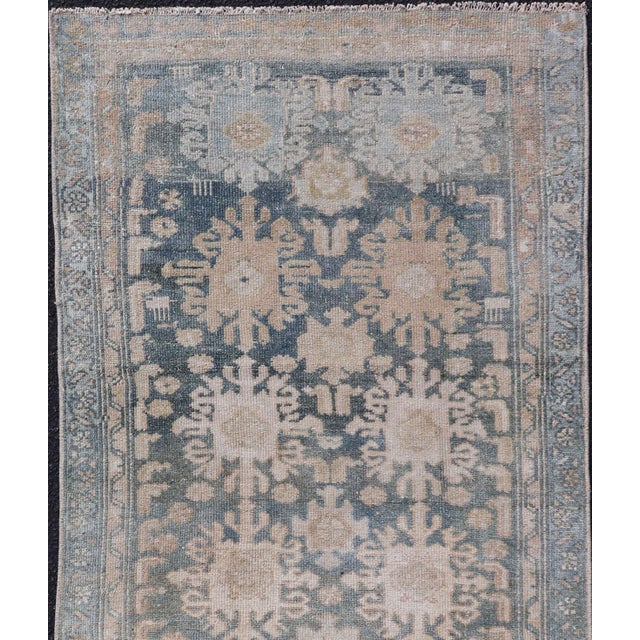 Measures: 2'4 x 4'8 Antique Persian Malayer Rug with Sub-Geometric Design in Soft Blue and Cream. Keivan Woven Arts / rug...
