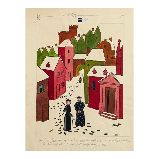 The Village - Original Mixed Media by Lucien Boucher - Mid 20th Century Mid 20th Century For Sale