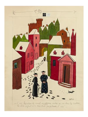 The Village - Original Mixed Media by Lucien Boucher - Mid 20th Century Mid 20th Century