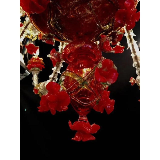1980s Red and Gold Murano Glass Chandelier, 1980s For Sale - Image 5 of 15
