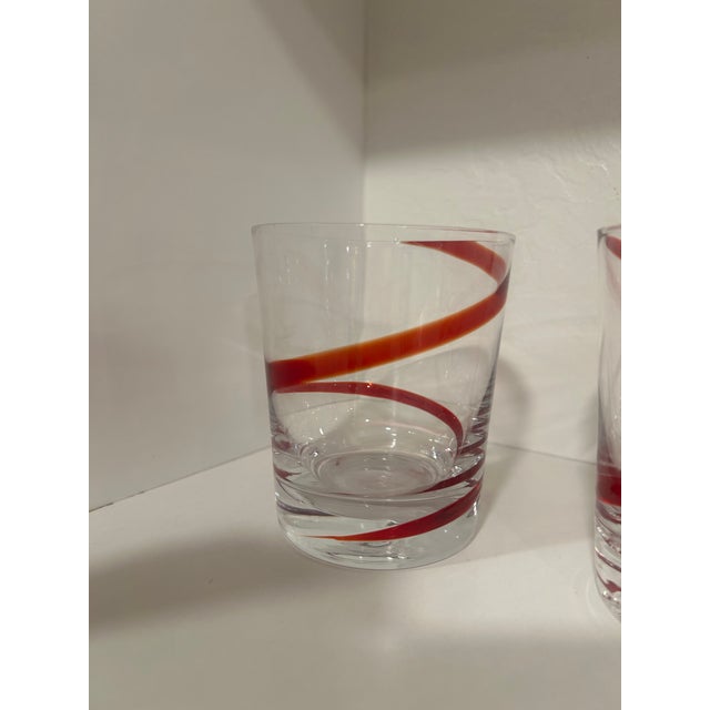 Glass Modern Red Swirline Low Ball Glasses - Set of 7 For Sale - Image 7 of 7