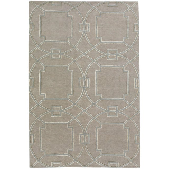 Textile 2010s Geometric Modern Wool & Silk Tibetan Rug Handmade With Beige Field For Sale - Image 7 of 7
