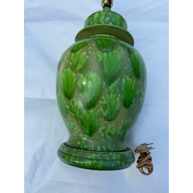 1960s Mid-Century Modern Green Ceramic Ginger Jar Lamp For Sale - Image 4 of 6