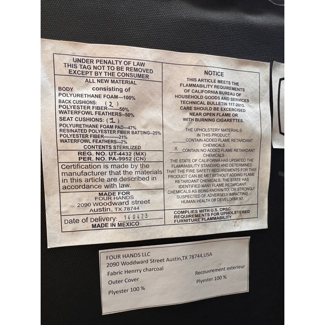 Charcoal Four Hands Charcoal Fabric Sectional For Sale - Image 8 of 12