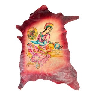 Vintage Signed Persian Miniature Painting on Leather Lamb Hide Fine Iranian Art For Sale