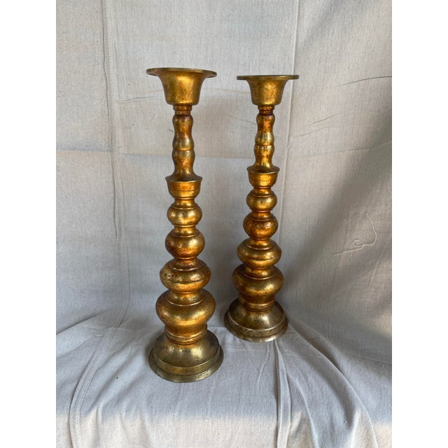 Tall Antiqued Brass Tone Floor/Mantle Candle Holders a Pair Chairish