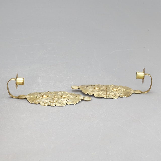 Mid-Century Modern Early 20th Century Swedish Brass Wall Sconces - a Pair For Sale - Image 3 of 5