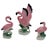 Mid-century pink and green ceramic flamingo statue set of 3. The set features three beautifully detailed pink flamingos in...