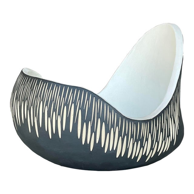 Vintage Boho Original Scored Studio Pottery Bowl For Sale