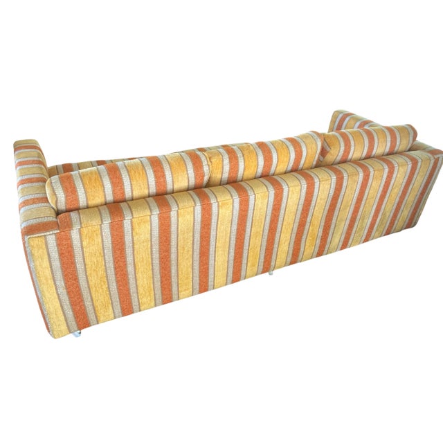 Mid-Century Modern 1960s Harvey Probber Style Silvercraft Low Profile Tuxedo Couch in Original Striped Velour Fabric For Sale - Image 3 of 9