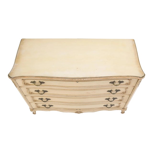 Shabby Chic Gold Decorated Off White Painted French Provincial Dresser For Sale