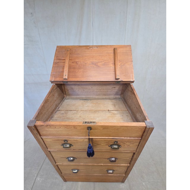 Brown Antique Circa 1900 English Pine Schoolmaster's Standing Desk With Storage For Sale - Image 8 of 14