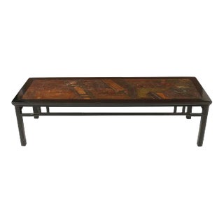 Vintage Embossed Leather Design Coffee Table With Black Lacquer For Sale