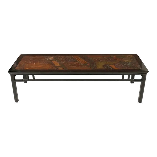 Vintage Embossed Leather Design Coffee Table With Black Lacquer For Sale