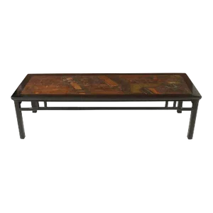 Vintage Embossed Leather Design Coffee Table With Black Lacquer