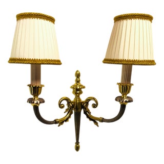 Brass Wall Lamp with Silk Lampshades, 1950s For Sale