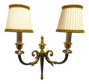Brass Wall Lamp with Silk Lampshades, 1950s