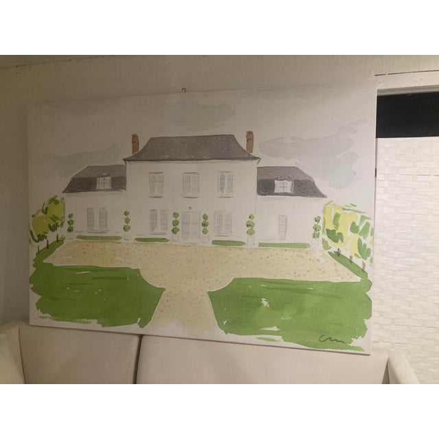 Modern Chateau Painting Printed on Large Canvas-2 For Sale - Image 3 of 12