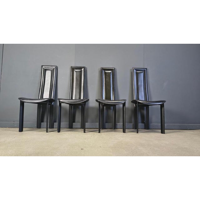 Vintage Black Leather Dining Chairs, 1980s, Set of 4 For Sale - Image 13 of 17
