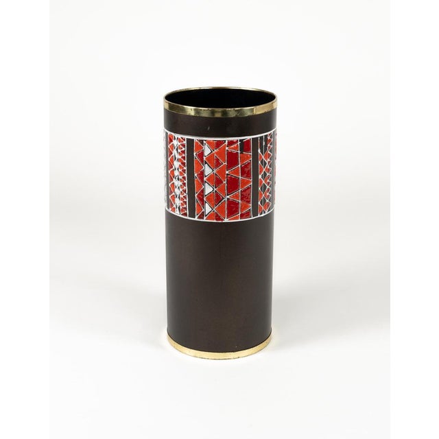 Midcentury amazing umbrella stand in enamel iron and painted with brass details by S.I.V.A. di Poggibonsi. Made in Italy...