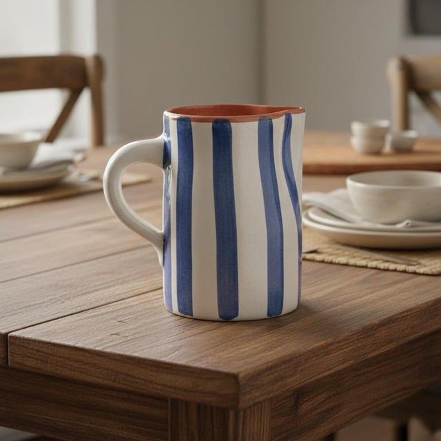 Vintage Moroccan Hand-Painted Striped Terracotta Pitcher For Sale In West Palm - Image 6 of 6