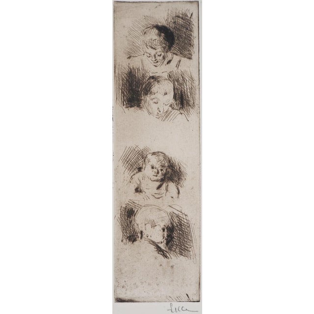Maximilien Luce, La Fratrie (Study of Four Children), 1890, Original Signed Etching For Sale - Image 3 of 6
