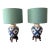 Vintage Blue & White Chinoiserie Ginger Jar Lamps With Custom Teal Linen Shades - a Pair For Sale