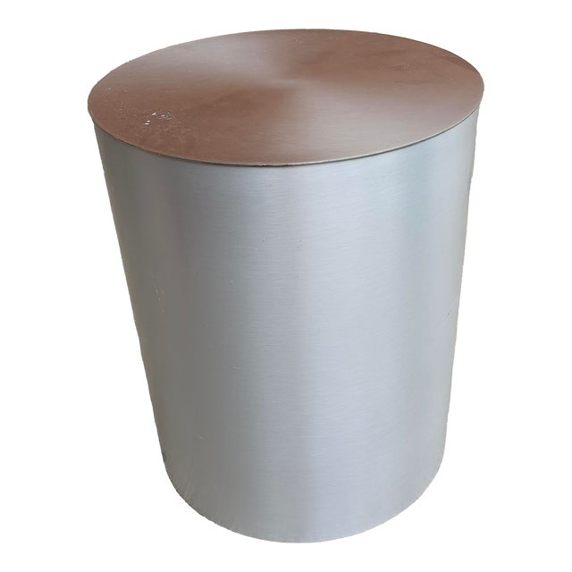 Modern Brushed Nickel Cylindrical Side Table For Sale