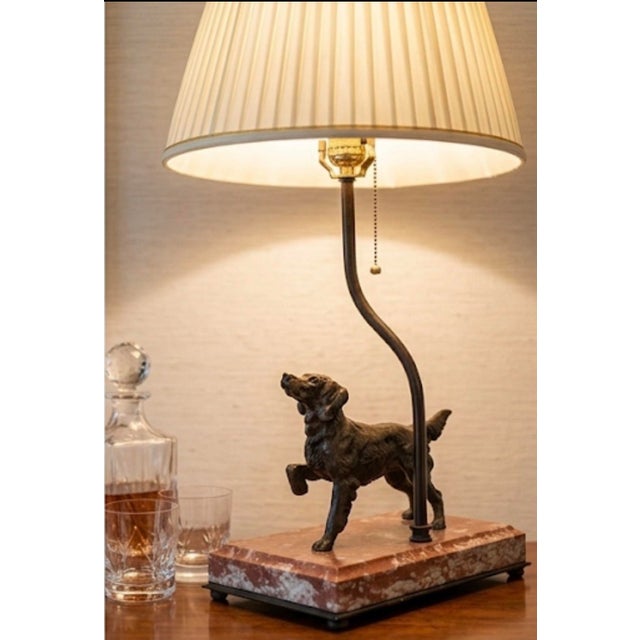Vintage Patinated Bronze Sporting Dog Accent Lamp on Veined Rouge Marble Base For Sale - Image 11 of 12