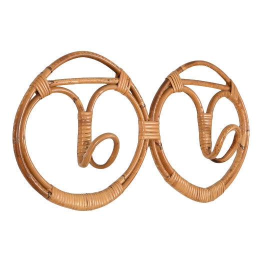 Round Rattan & Wicker Coat Rack attributed to Albini and Franca Helg, Italy, 1960s For Sale