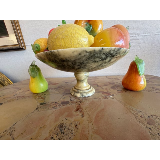 Glass 1960s Italian Alabaster Bowl With Glass Fruit- 15 Pieces For Sale - Image 7 of 9