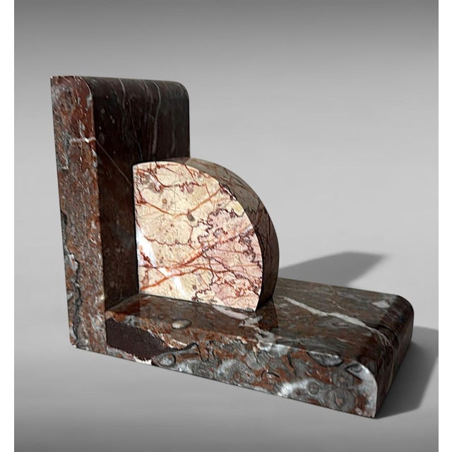 Pair of French Art Deco Bookends in Polychrome Marble For Sale - Image 12 of 18