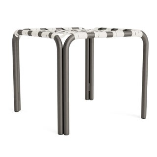 Brown Jordan Kantan Aluminum Stacking Stool/Occasional Table, Vinyl Lace, Mica frame with White Lite fabric For Sale