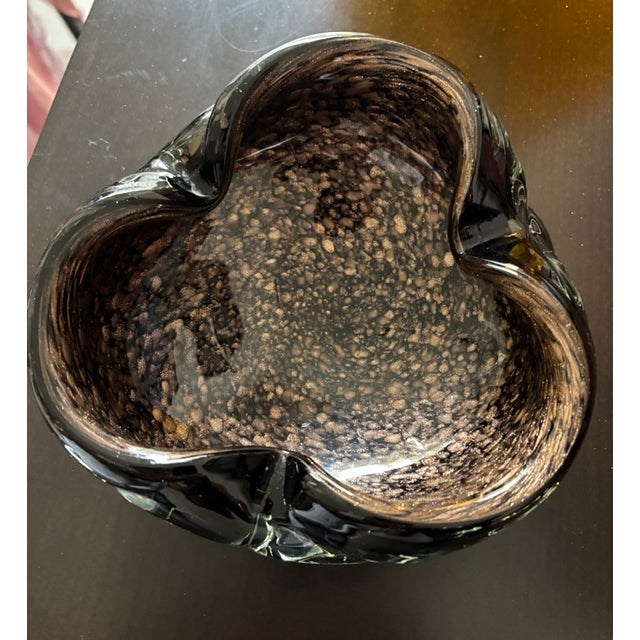 1950s Mid-Century Amethyst Art Glass Scalloped Ashtray With Copper Aventurine, Circa 1950 For Sale - Image 5 of 6